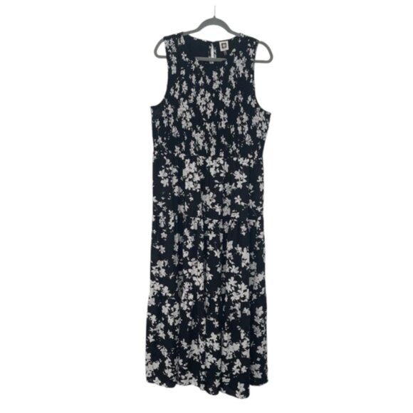 Black and White Anne Klein Women's Sleeveless Tiered Floral Maxi Dress - Picture 1 of 10